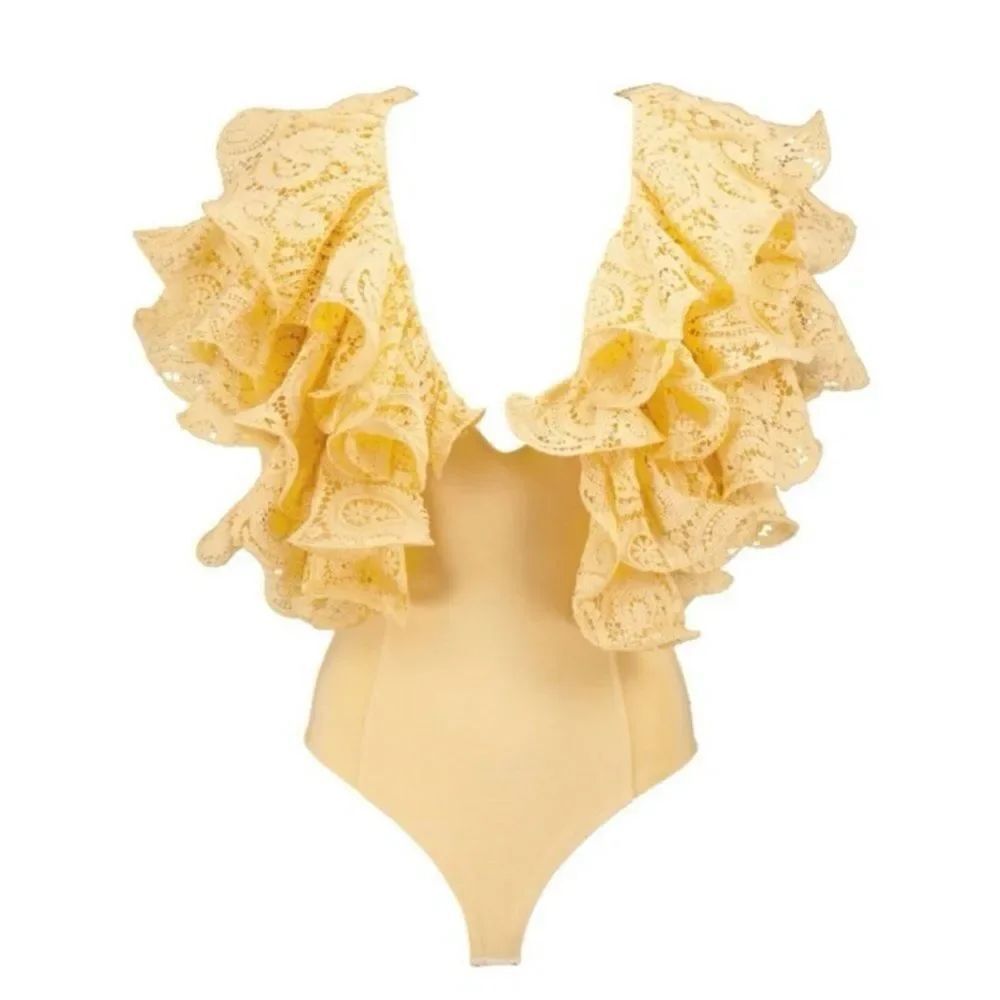 Rotate Birger Christensen  crochet Lace-Trimmed Bodysuit, US8